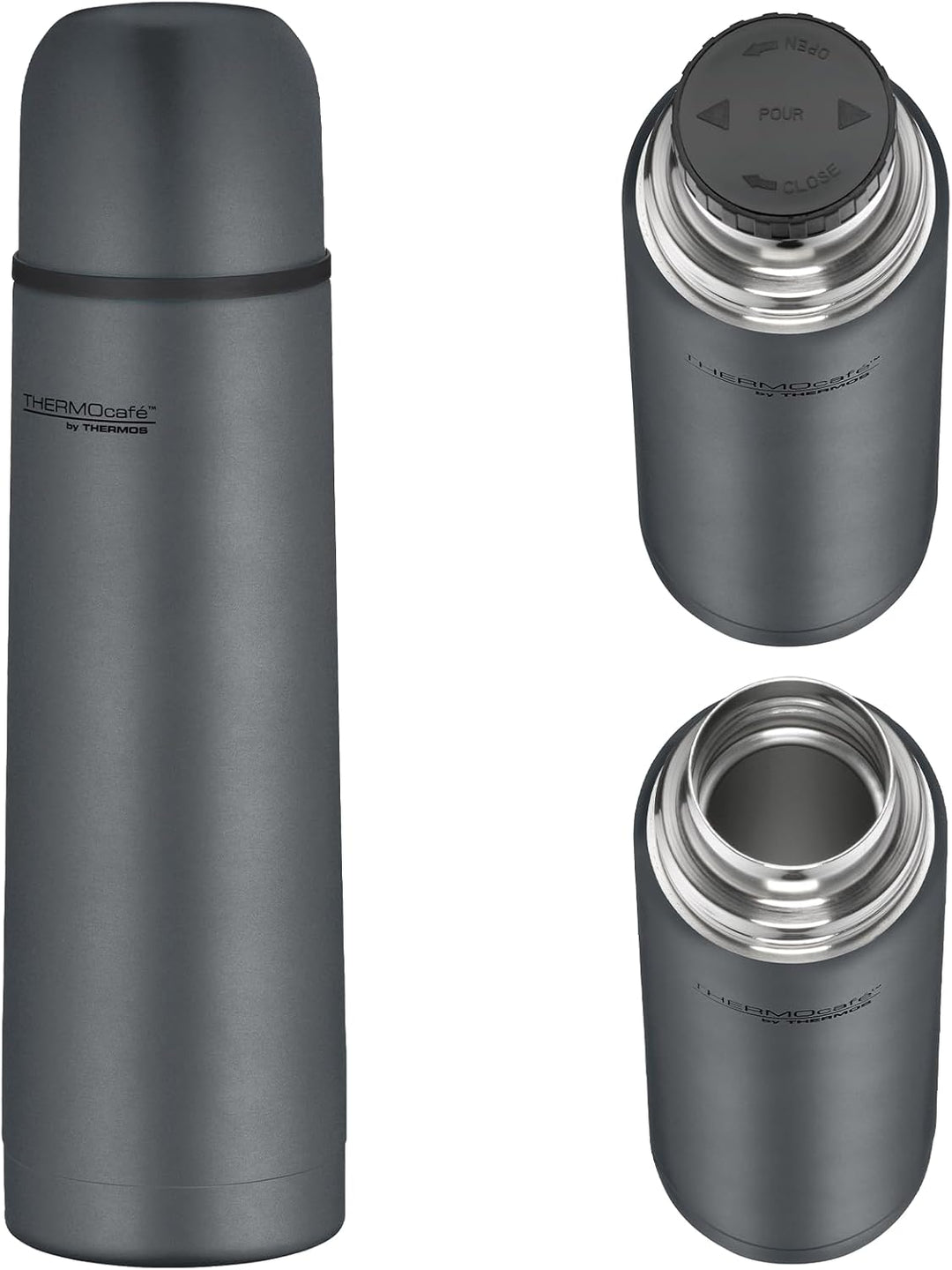 THERMOcafé by THERMOS TC BEVERAGE BOTTLE graphite grey mat 0,50l, Thermosflasche mit Becher aus Edel
