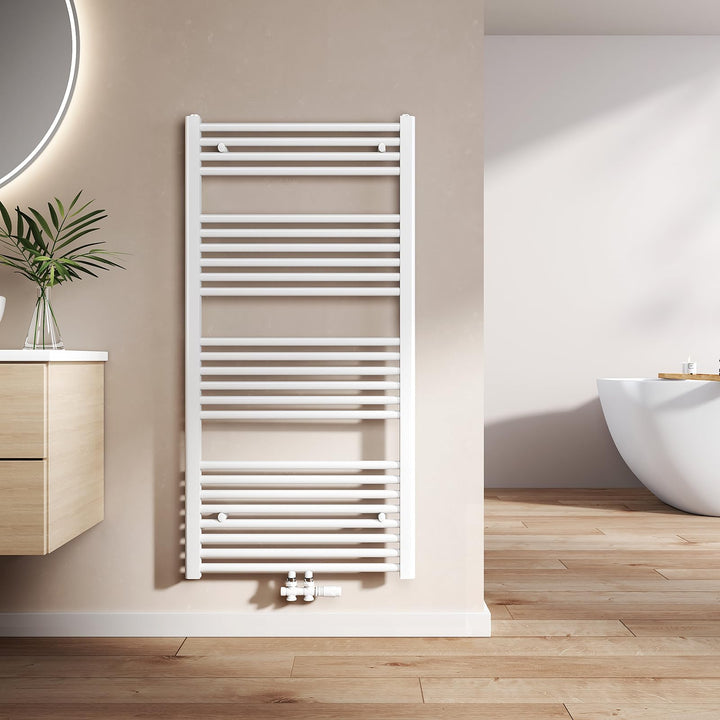 EMKE Badheizkörper Gerade 1200x600 mm - Handtuchheizkörper mit Mittelanschluss, Effizienter Handtuch
