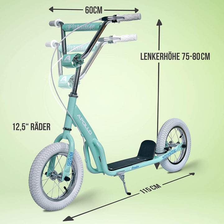 Apollo Retro Scooter Paradise | Roller mit Luftreifen 12,5 Zoll | Stylisher Tretroller für Kinder un