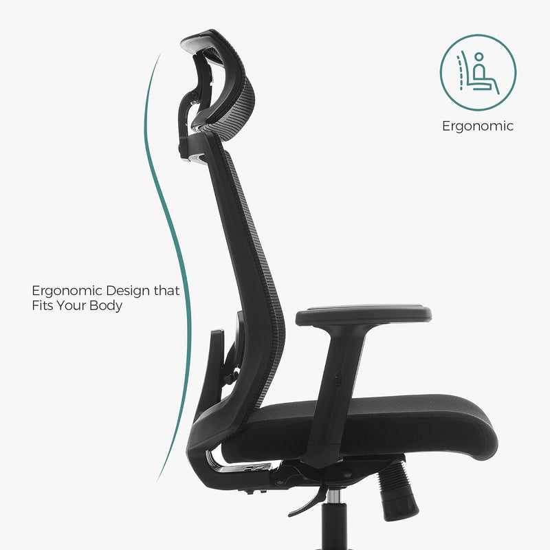SONGMICS Bürostuhl, Schreibtischstuhl mit Netzbespannung, verstellbare Lendenstütze, Kopfstütze und