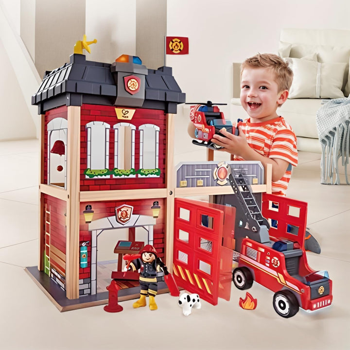 Grossstadt-Feuerwache Spieleset von Hape aus Holz für Kinder ab 3 Jahren