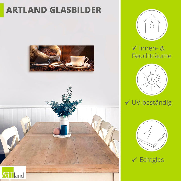 ARTland Glasbilder Wandbild Glas Bild einteilig 125x50 cm Querformat Kaffee Cafe Coffee Cappucino Ka