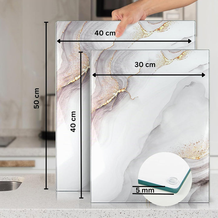 Glasschneidebrett 50×40cm – Hygienisches Schneidebrett aus gehärtetem Glas – Hitzebeständig, Kratzfe