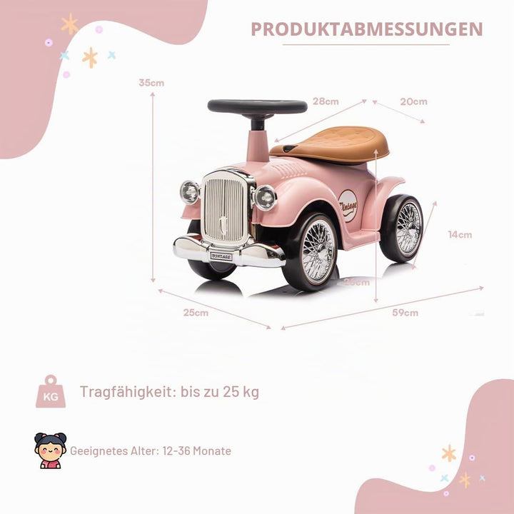 Baroni Toys Vintage Rutschfahrzeug für Kinder von 12 bis 36 Monaten, Retro Rutschauto mit Hupe, Stau