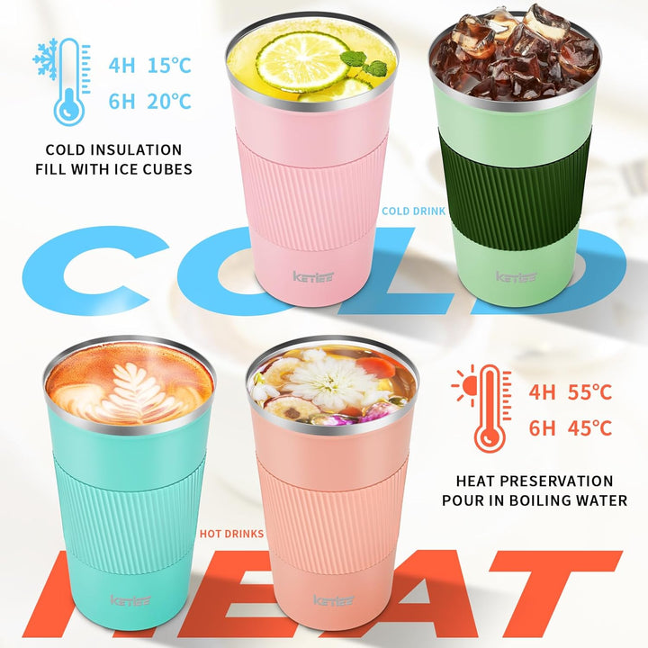 KETIEE Kaffeebecher to go,510ml Thermobecher Kaffee-to-go,Kaffeebecher Thermo,Doppelwandig Reisebech