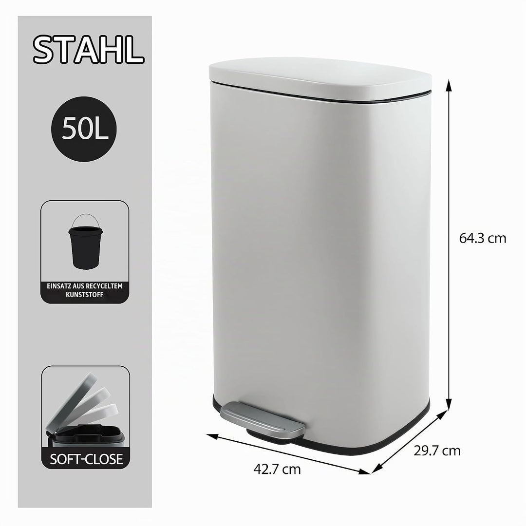 Spirella Mülleimer, Abfalleimer, Treteimer für die Küche, 50 Liter, Softclose, Inneneimer aus Kunsts
