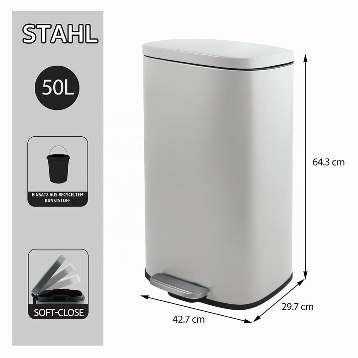 Spirella Mülleimer, Abfalleimer, Treteimer für die Küche, 50 Liter, Softclose, Inneneimer aus Kunsts