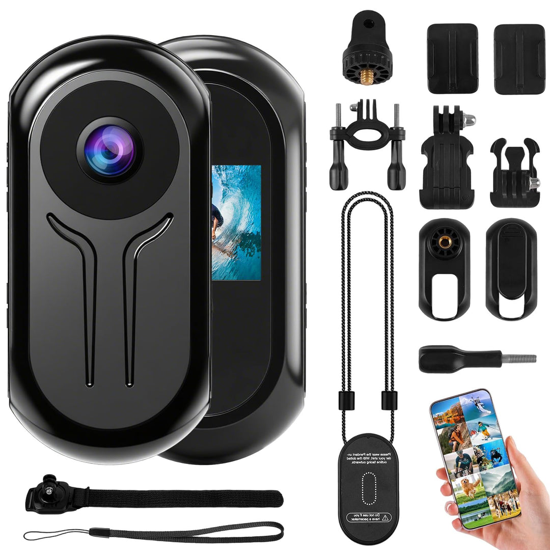 OBEST Mini Action Cam WiFi Action Kamera 2K Bodycam Körperkamera mit Bildschirm, Magnetisch Motorrad