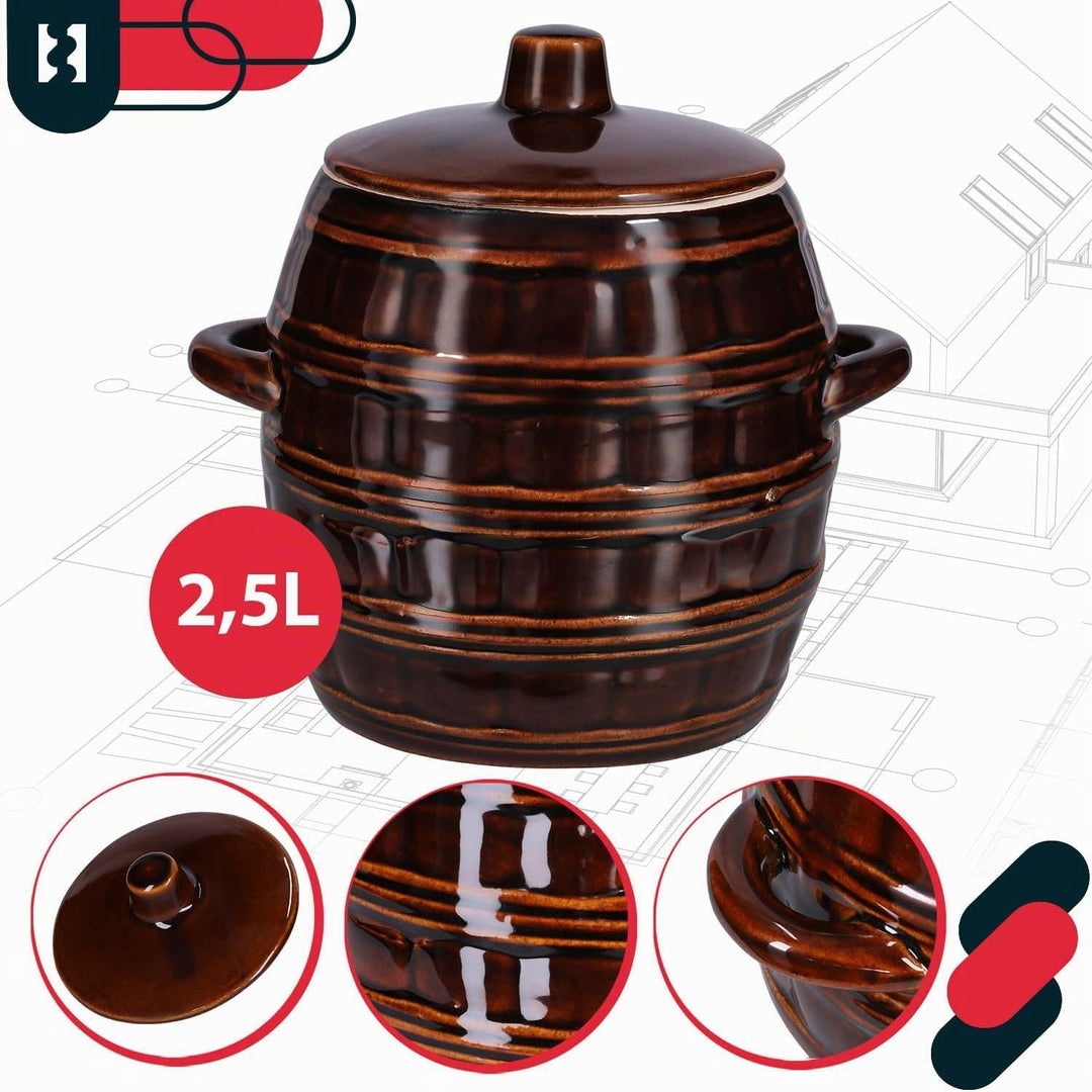 KOTARBAU® Gärtopf Fermentierglas 2,5 l Kimchi Behälter Gärglas Steingutfass mit Deckel Fermentierglä