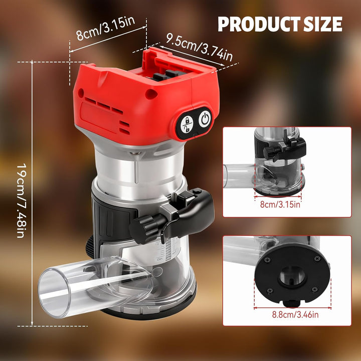 Akku Oberfräse für Milwaukee 18 V, 800 W Bürstenloser Oberfräse Trimmer Einhandfräse Kantenfräser 30