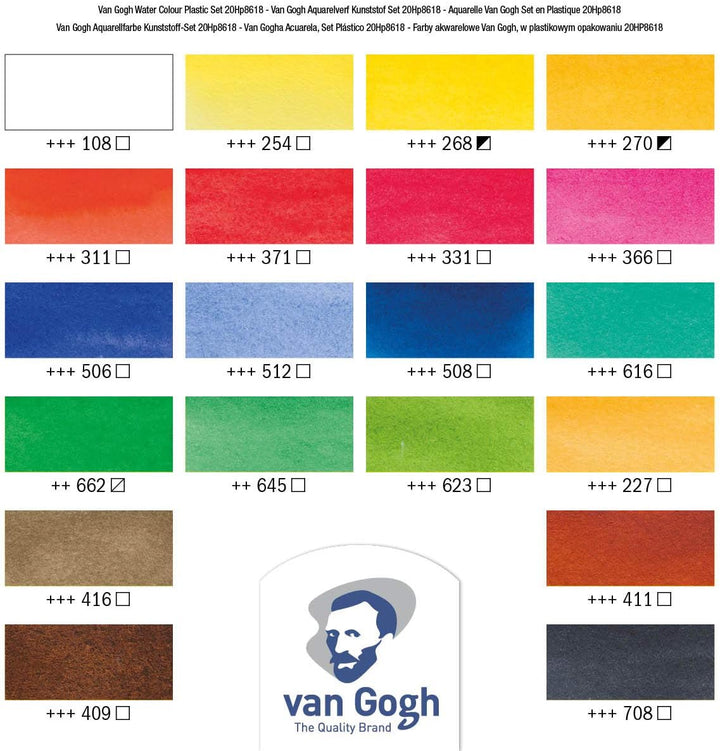 Royal Talens Van Gogh Aquarellfarbe, Stück, 18 + 2 Allgemeine (Kunststofftasche), La moitié Pan + 10