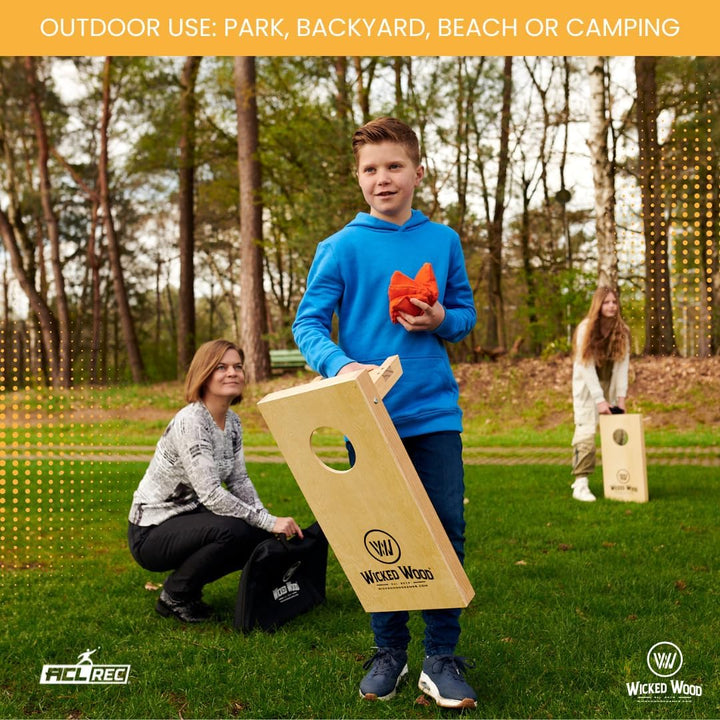 Cornhole Set Mini - Wicked Wood - 60x30cm - Inklusive Säckchen und Tragetasche Rot/Schwarz, Rot/Schw