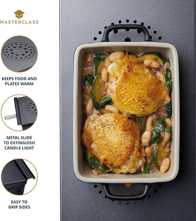 MasterClass Warmhalteplatte für Buffet, Catering Tisch, Professionelle Wärmeplatte mit 3 Teelichtern