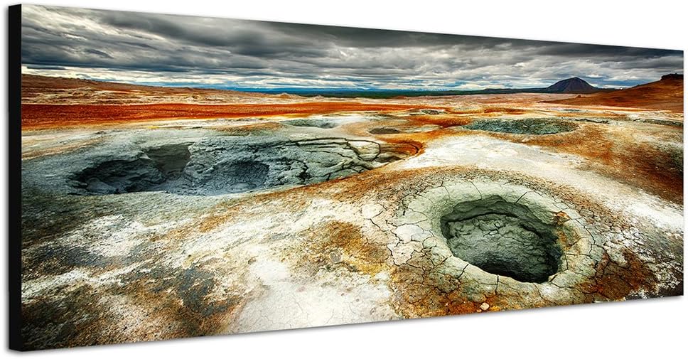 Paul Sinus Art Panoramabild auf Leinwand und Keilrahmen 150x50cm Island Thermalquellen Schwefel Wolk