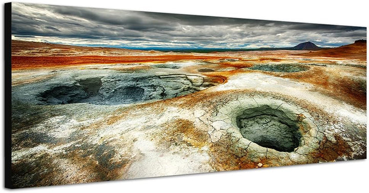 Paul Sinus Art Panoramabild auf Leinwand und Keilrahmen 150x50cm Island Thermalquellen Schwefel Wolk