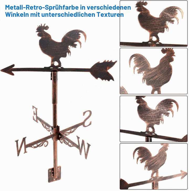 Dyna-Living Wetterhahn Windfahne Weather Cock Wetterfahnen Weather Vane Metall Cockerel Weathervane