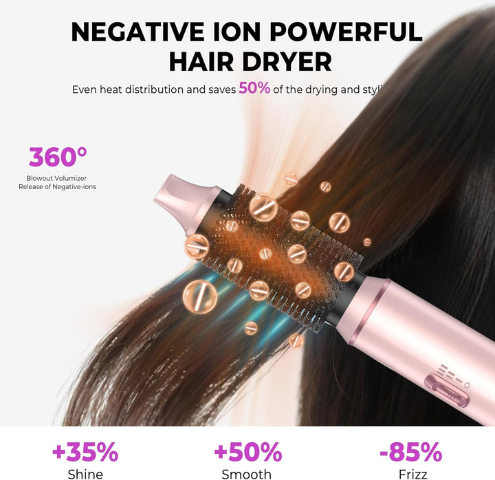 Hairstyler 5 in 1 Airstyler Haarstyler mit Luft Lockenstab Föhn Thermal Brush Glättbürste Set, Multi