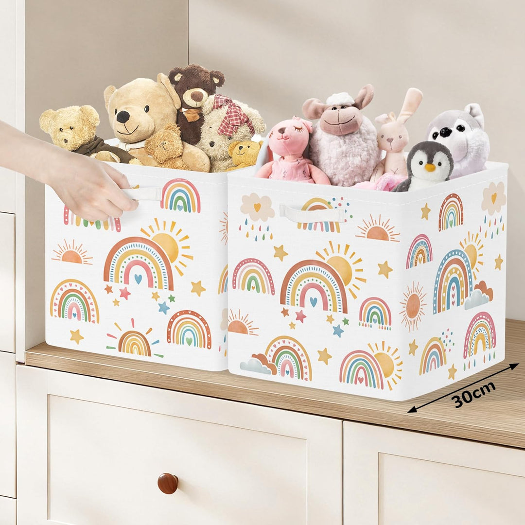 Clastyle 3 Stück Regenbogen Aufbewahrungsbox Stoff für Kallax Faltbar Aufbewahrungskorb Klein Schran