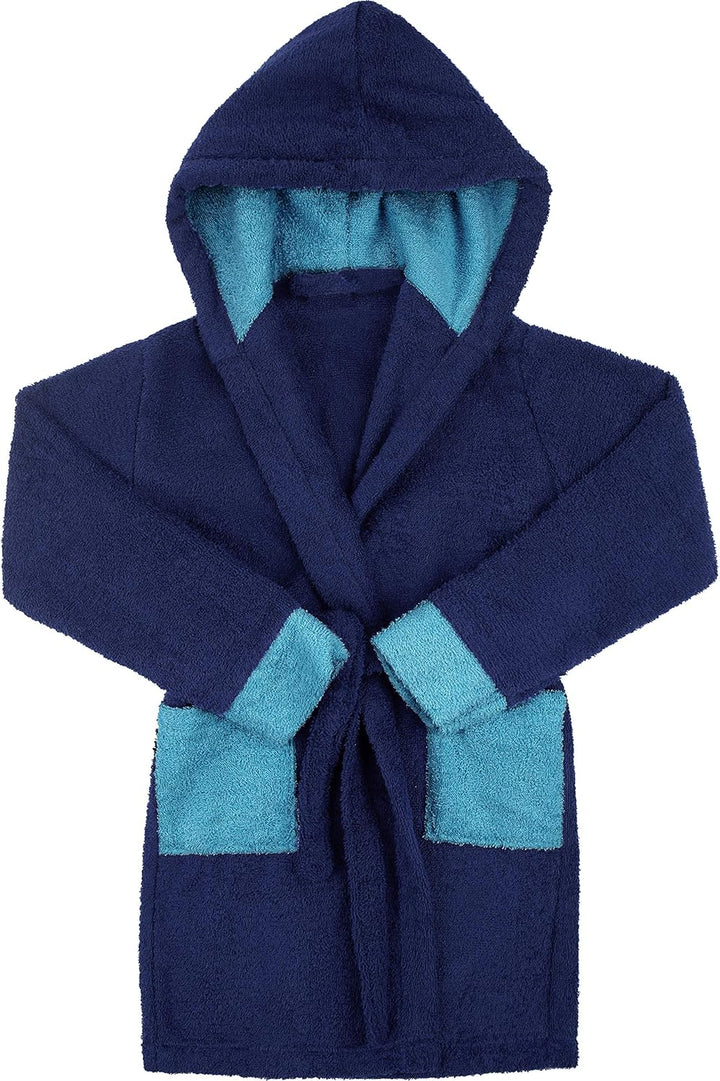 Ladeheid Kinder Frottee Bademantel aus 100% Baumwolle LA40-103 122-128 Marineblau/Jeans (D12/D03), 1
