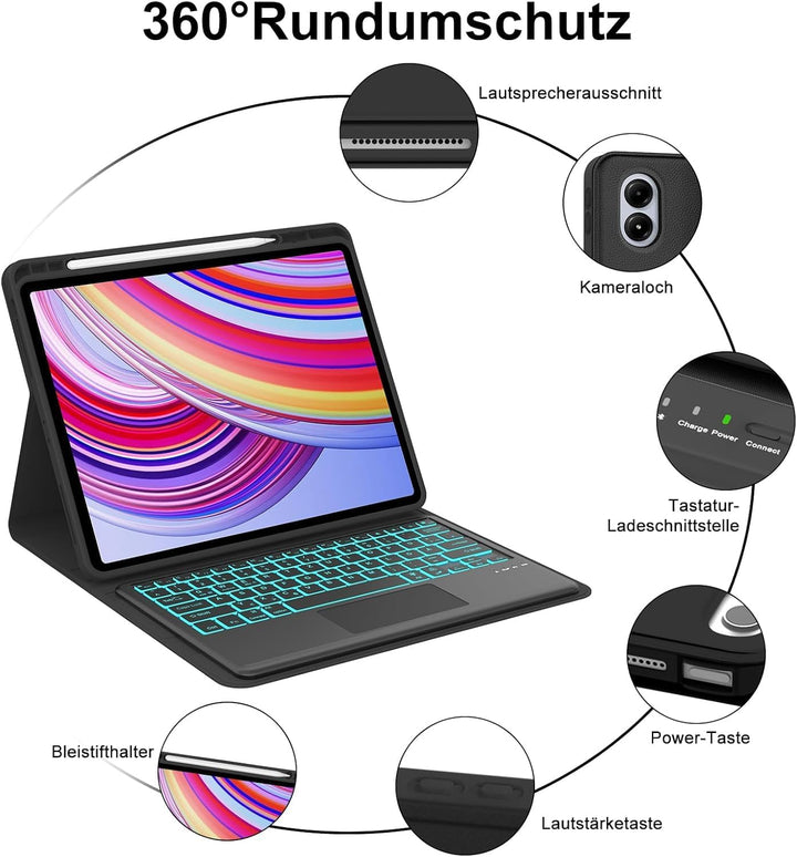 Für Xiaomi Redmi Pad Pro/Xiaomi Poco Pad 12.1 Zoll 2024 Hülle Tastatur | Mit Multi Touch Trackpad un