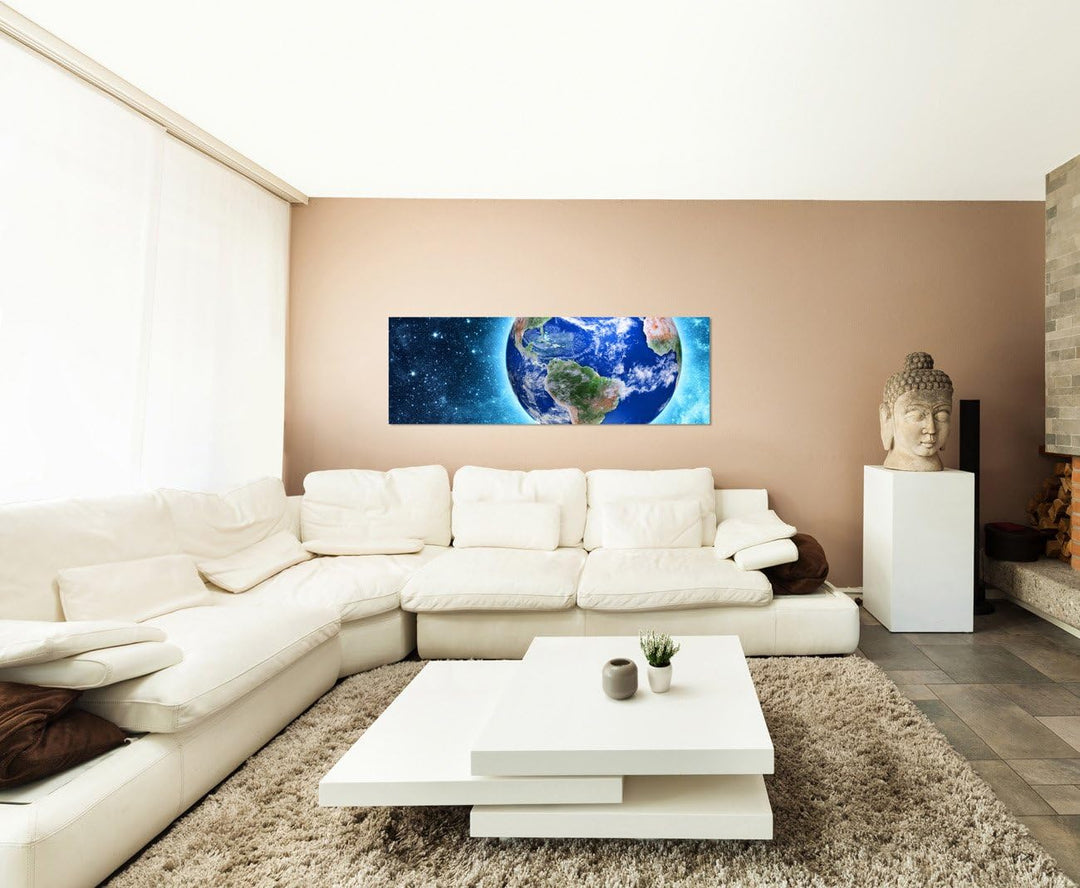 Paul Sinus Art Panoramabild auf Leinwand und Keilrahmen 120x40cm Weltraum Planet Erde Draufsicht