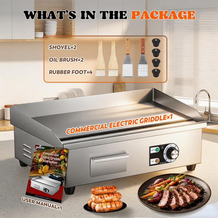Moongiantgo 22" Kommerzielle Elektrische Grillplatte 3000W, Edelstahl Flachgrill mit abnehmbarer Ölb