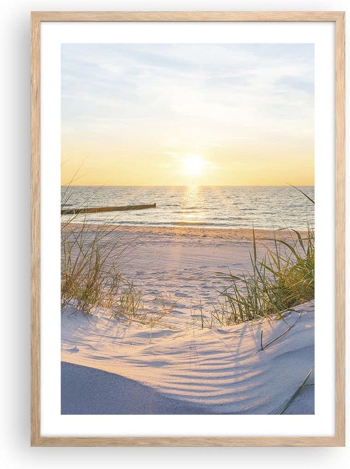 Wandposter Art Prints 50x70cm Poster Rahmen helle Eiche Düne Strand Meer Küche Wanddeko Bild Wand Ku