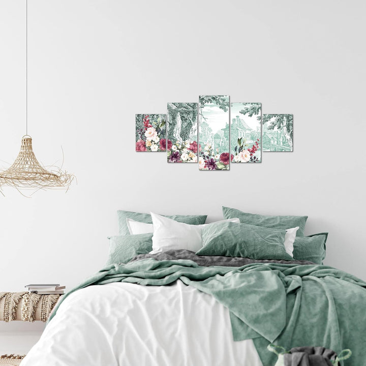 Runa Art Wandbilder Stadt Vintage 5 Teilig Bild auf Vlies Leinwand Deko Wohnzimmer Schlafzimmer Blum