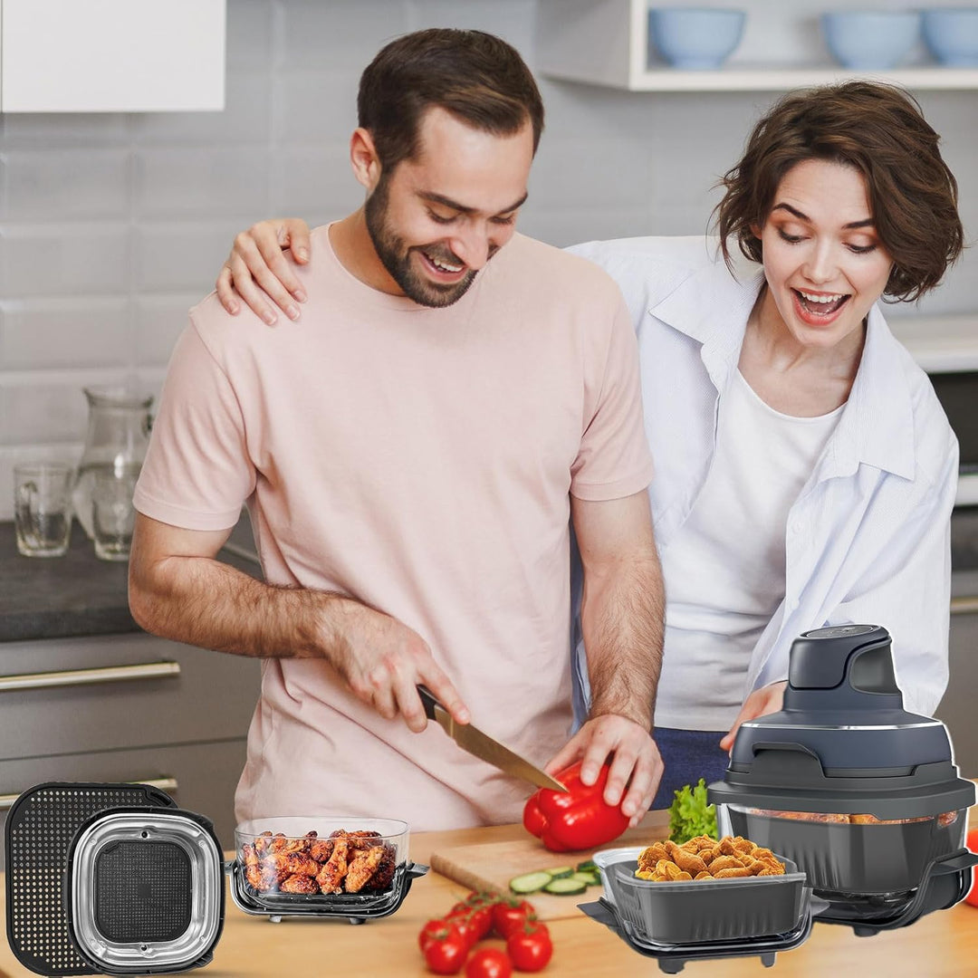 Airfryer Zubehör 6-teilig in Grau, kompatibel mit Ninja CRISPi FN101EU (3,8L/1,4L) – 2 Silikonformkö