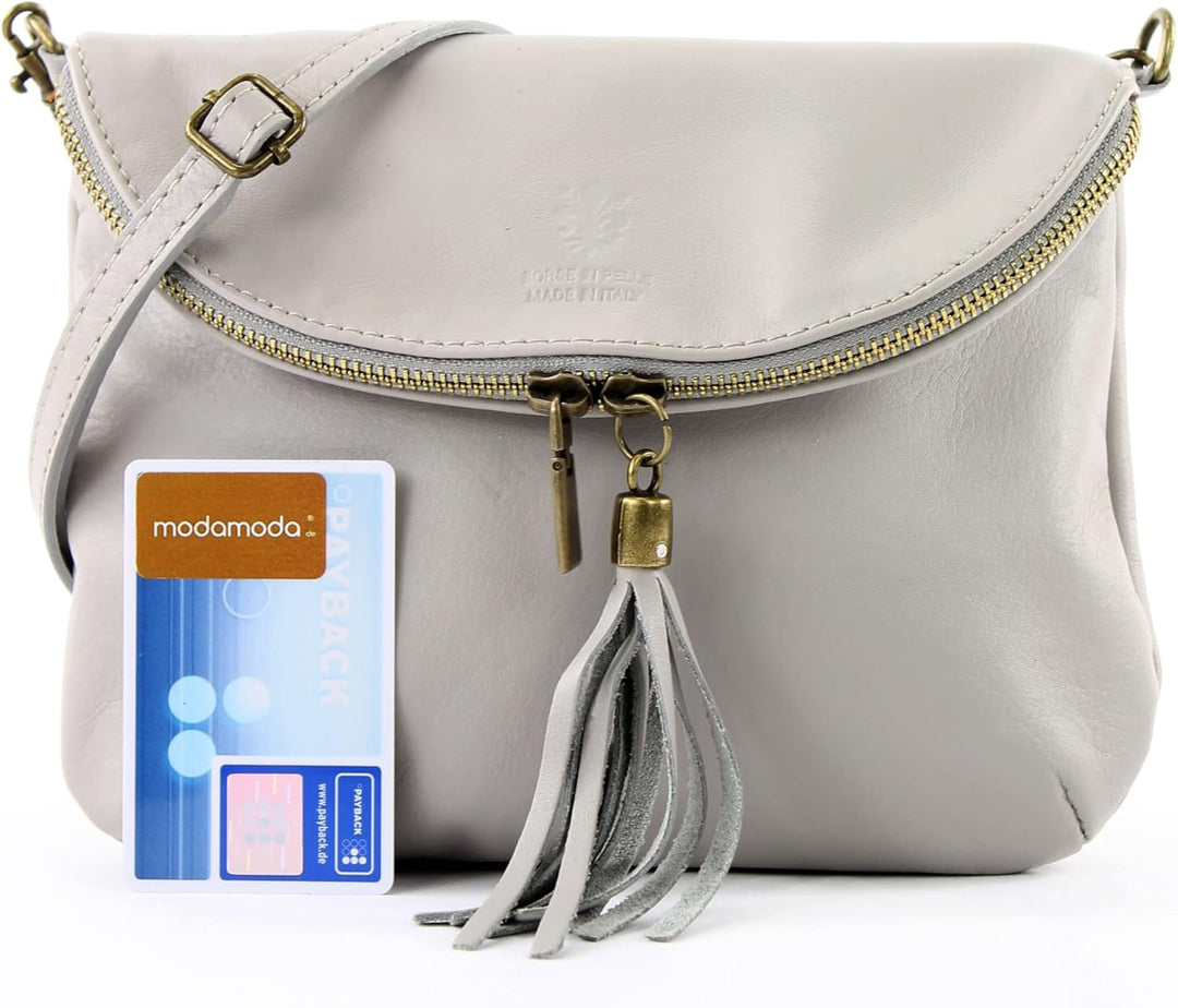 modamoda de - T07 - ital. Umhänge Clutch Klein Nappaleder Grau2021, Grau2021