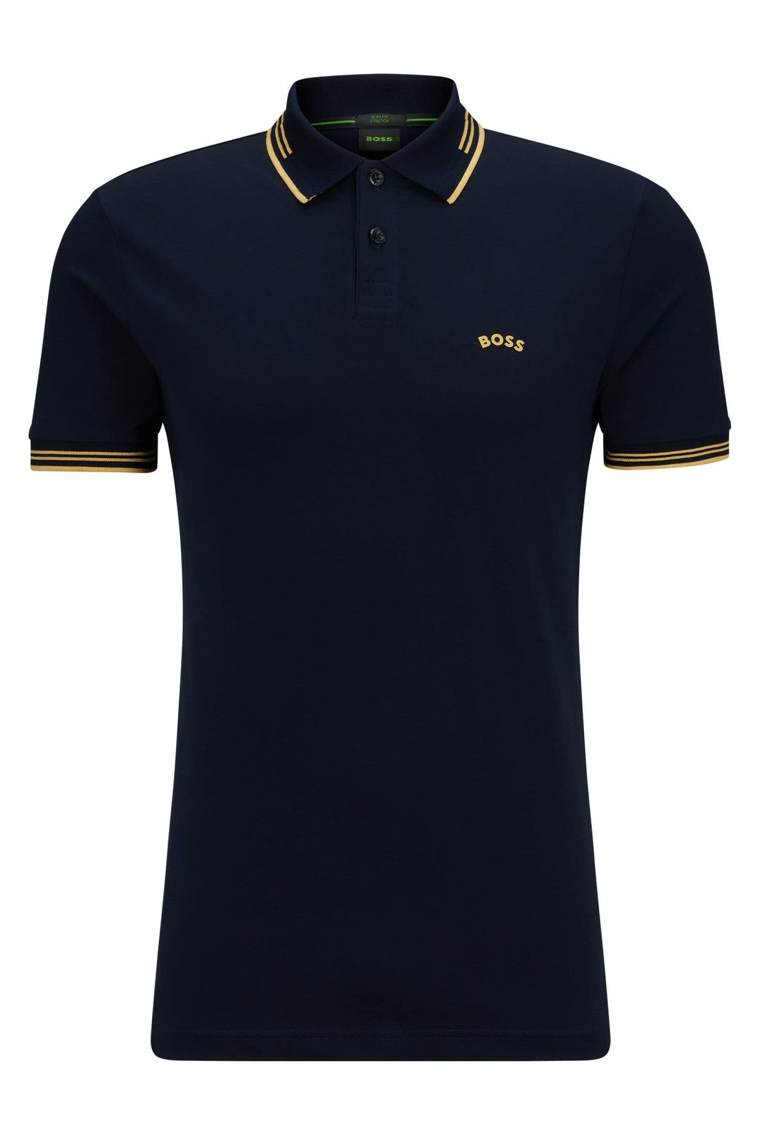 BOSS Herren Paul Curved Slim-Fit Poloshirt aus Stretch-Baumwolle mit geschwungenem Logo Dunkelblau M