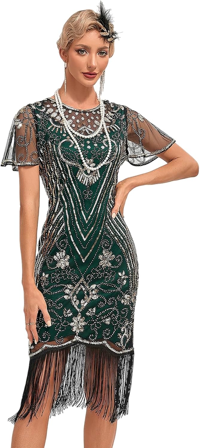 VILOREE 1920s Kleid Damen Flapper Charleston Kleid Gatsby Pailletten Cocktail AbschlussballKleid Par