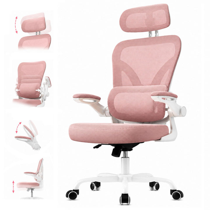 naspaluro Ergonomischer Bürostuhl, Drehstuhl mit Mesh, Lenden- und Kopfstütze, Hochklappbaren Armleh