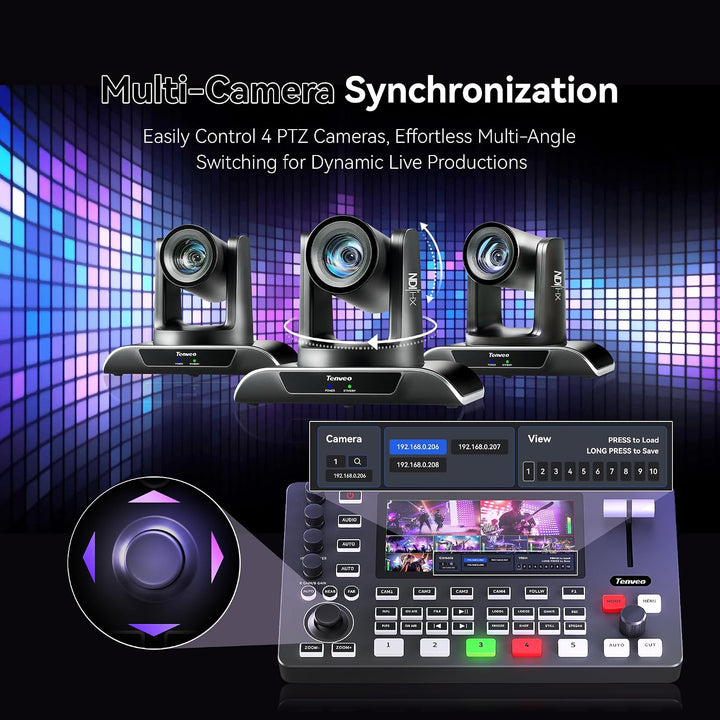 Tenveo 4K PTZ Kamera mit NDI &amp; AI-Tracking（3PCS）+PTZ Controller+Video Mixer Switcher