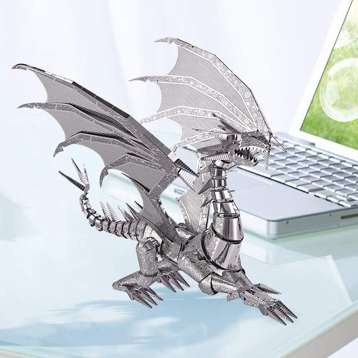 Piececool 3D Puzzle Metall Modellbau Flammender Silberdrache, 3D Metall Puzzle für 340 Edelstahl, Ga