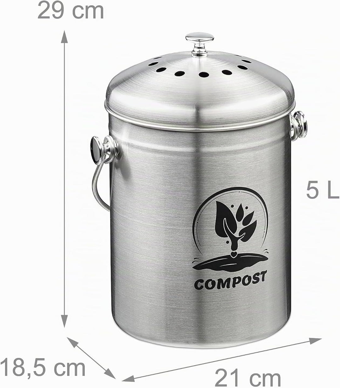 Relaxdays Komposteimer Küche, 5 l, Kleiner Mülleimer, Deckel und Geruchsfilter, Abfalleimer Biomüll,