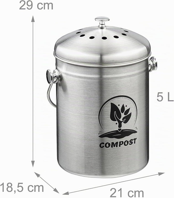 Relaxdays Komposteimer Küche, 5 l, Kleiner Mülleimer, Deckel und Geruchsfilter, Abfalleimer Biomüll,
