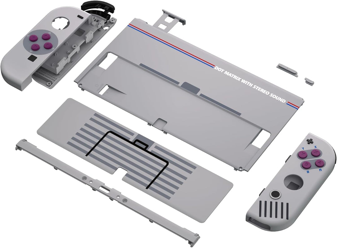 eXtremeRate Full Hülle für Nintendo Switch OLED, DIY-Ersatz Konsole case & Kickstand, NS Joycon Gehä