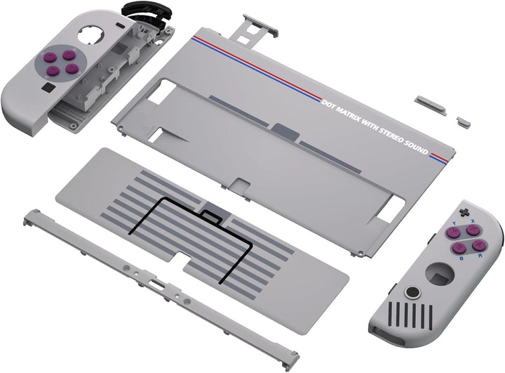 eXtremeRate Full Hülle für Nintendo Switch OLED, DIY-Ersatz Konsole case & Kickstand, NS Joycon Gehä
