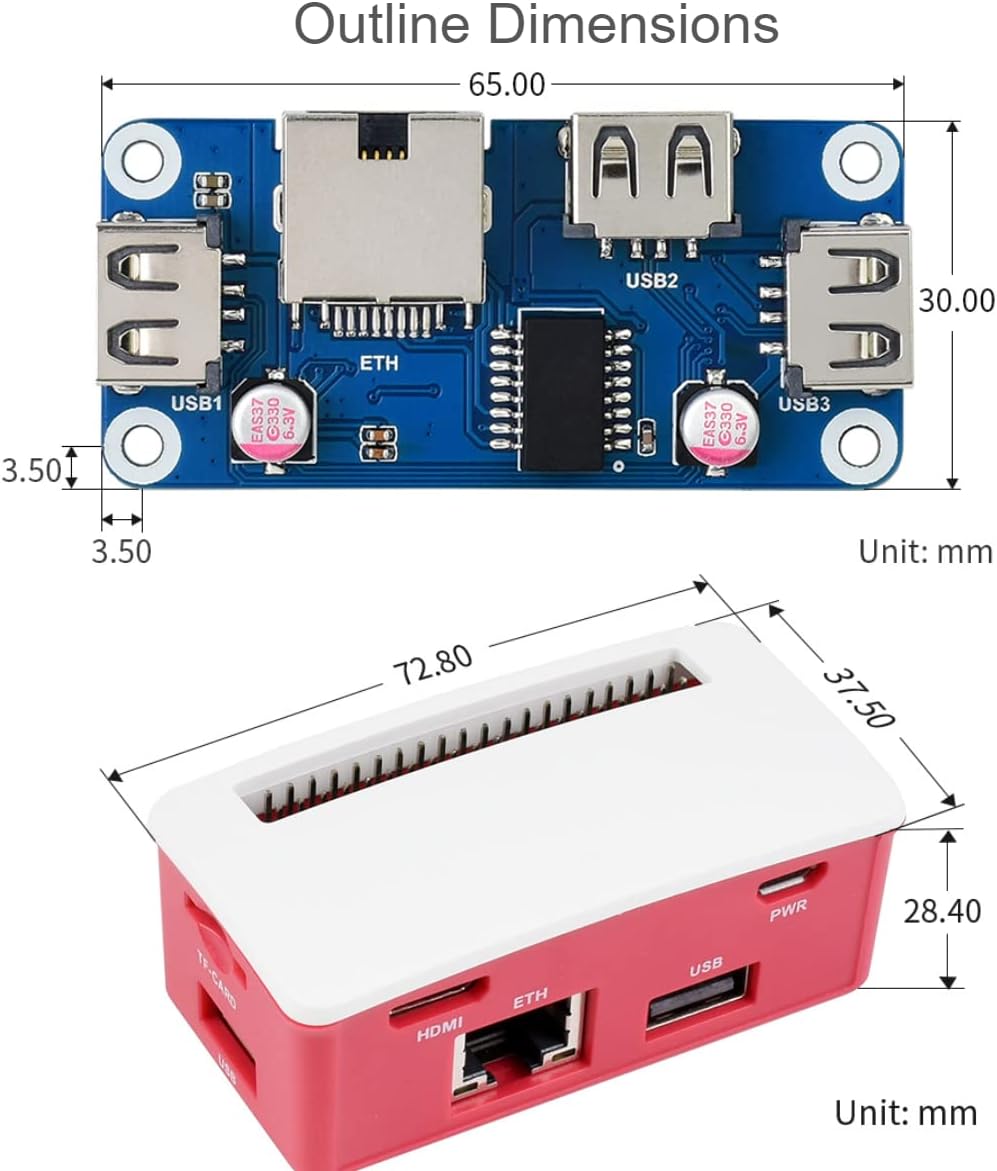 IBest Ethernet/USB HUB HAT B with Box for Raspberry Pi Zero/Zero W/2 W/Zero WH/2 WH,Ethernet USB HUB
