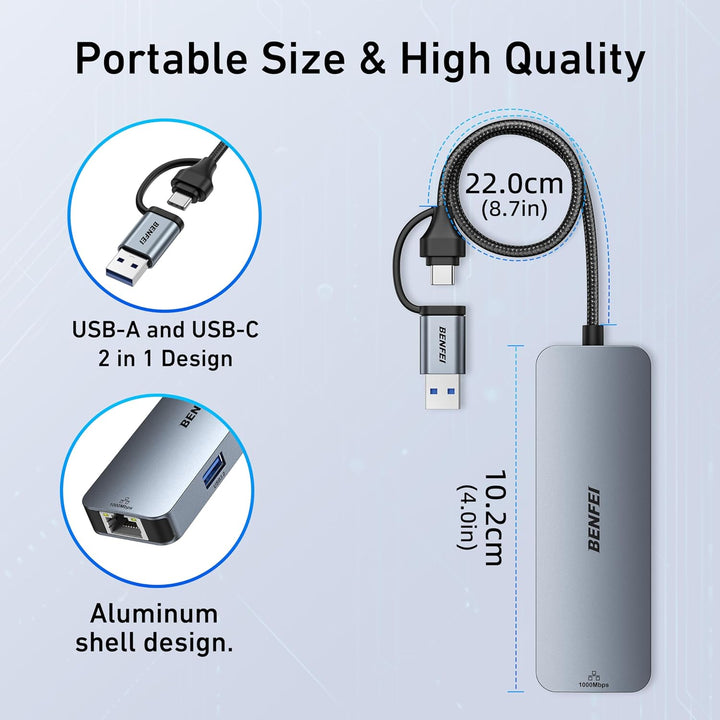 BENFEI USB C Gigabit Ethernet Adapter, 3 Ports Hub 3.0 Mit RJ45 LAN Netzwerkadapter für MacBook Pro/