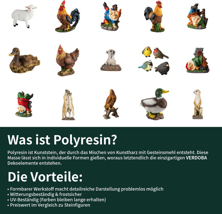 VERDOBA - Erdmännchen Gartenfigur Mutter mit Baby aus Kunstharz - Wetterfeste Gartenfiguren für drau