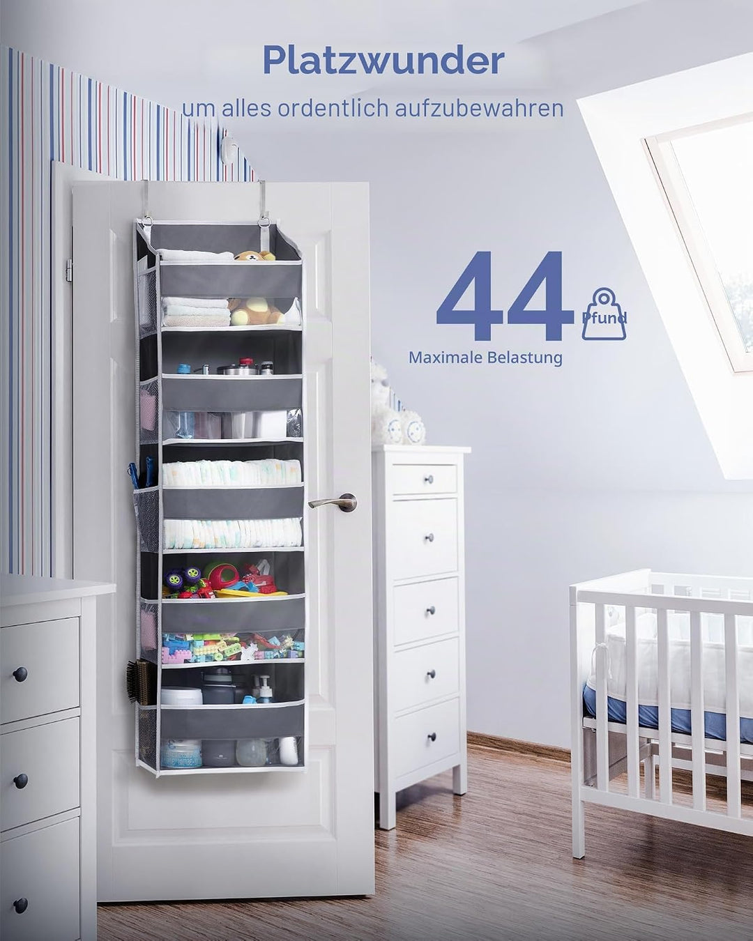 ULG Tür-Organizer, 1 Pack, 5 grosse Taschen, 10 Mesh-Seitentaschen, 20 kg Tragkraft, für Spielzeug,