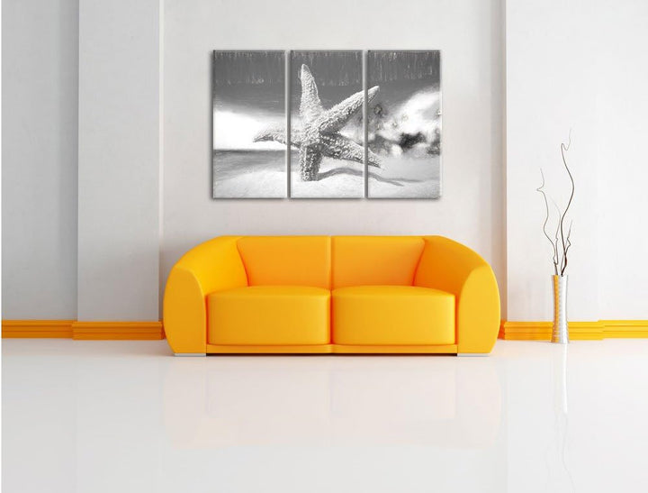 Pixxprint Seestern Sandstrand als Leinwandbild/Grösse: 3 Teilig (120x80) / Wandbild/Kunstdruck/ferti