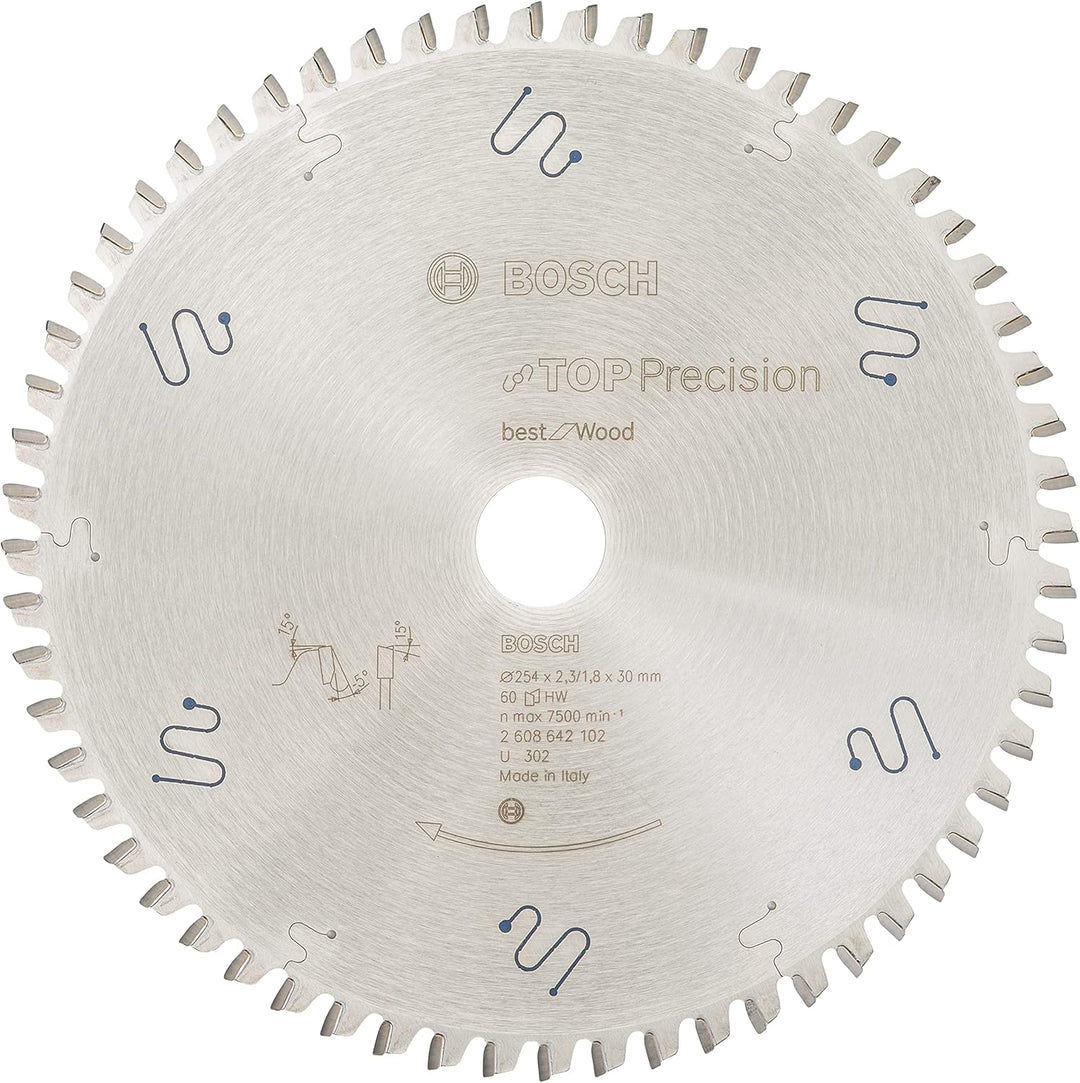 BOSCH Kreissägeblatt Top Precision Best für Wood, 254 x 30 x 2,3 mm, 60, 2608642102 254 x 30 x 2.3 m