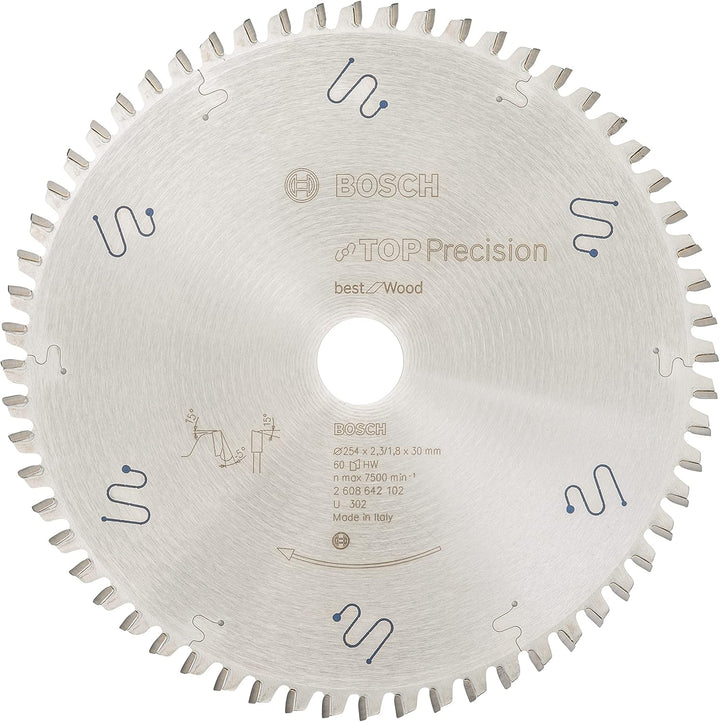 BOSCH Kreissägeblatt Top Precision Best für Wood, 254 x 30 x 2,3 mm, 60, 2608642102 254 x 30 x 2.3 m
