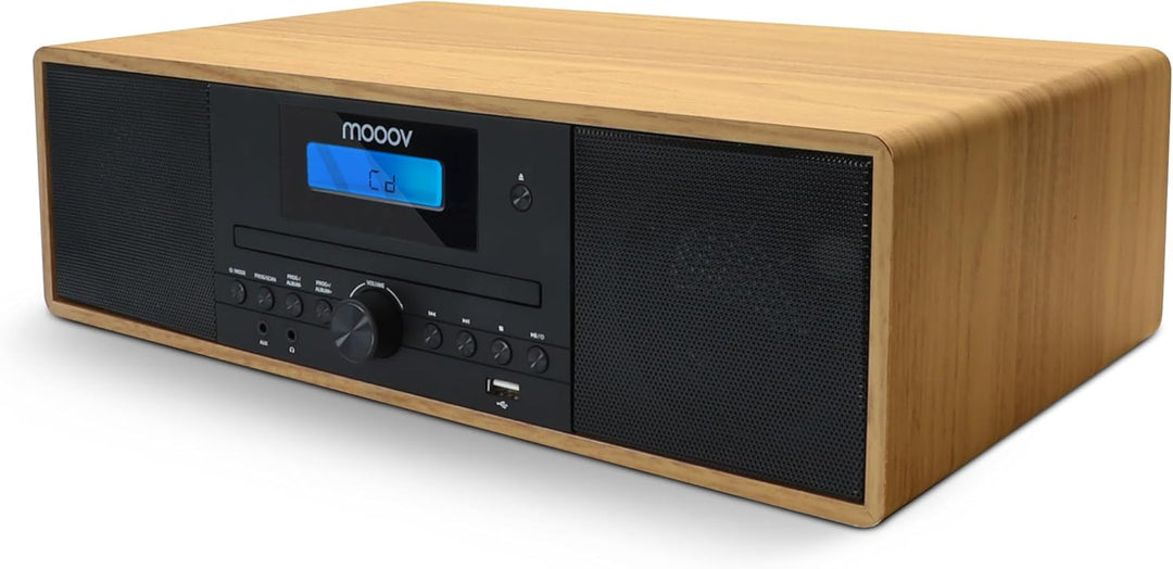MOOOV 477380 Kabelloses Micro-HiFi-Anlage, Holzoptik, CD-Player, FM-Radio mit Fernbedienung, Micro-H