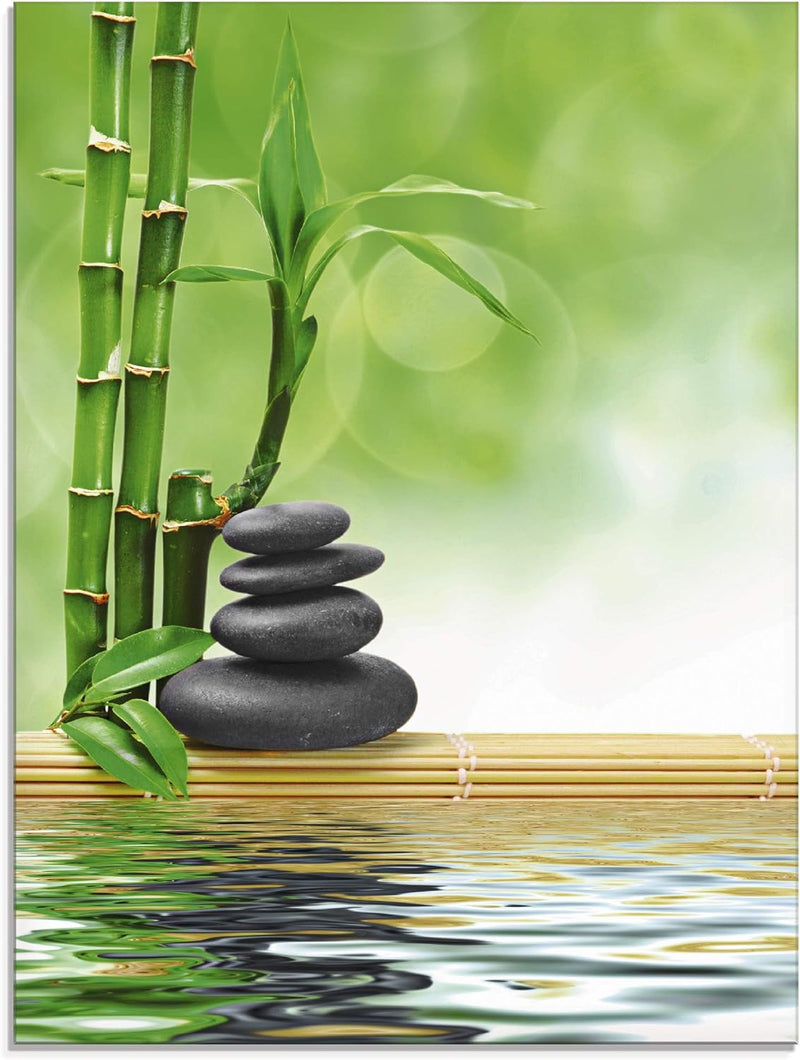 ARTland Glasbilder Wandbild Glas Bild einteilig 60x80 cm Hochformat Asien Wellness Zen Spa Steine Ba