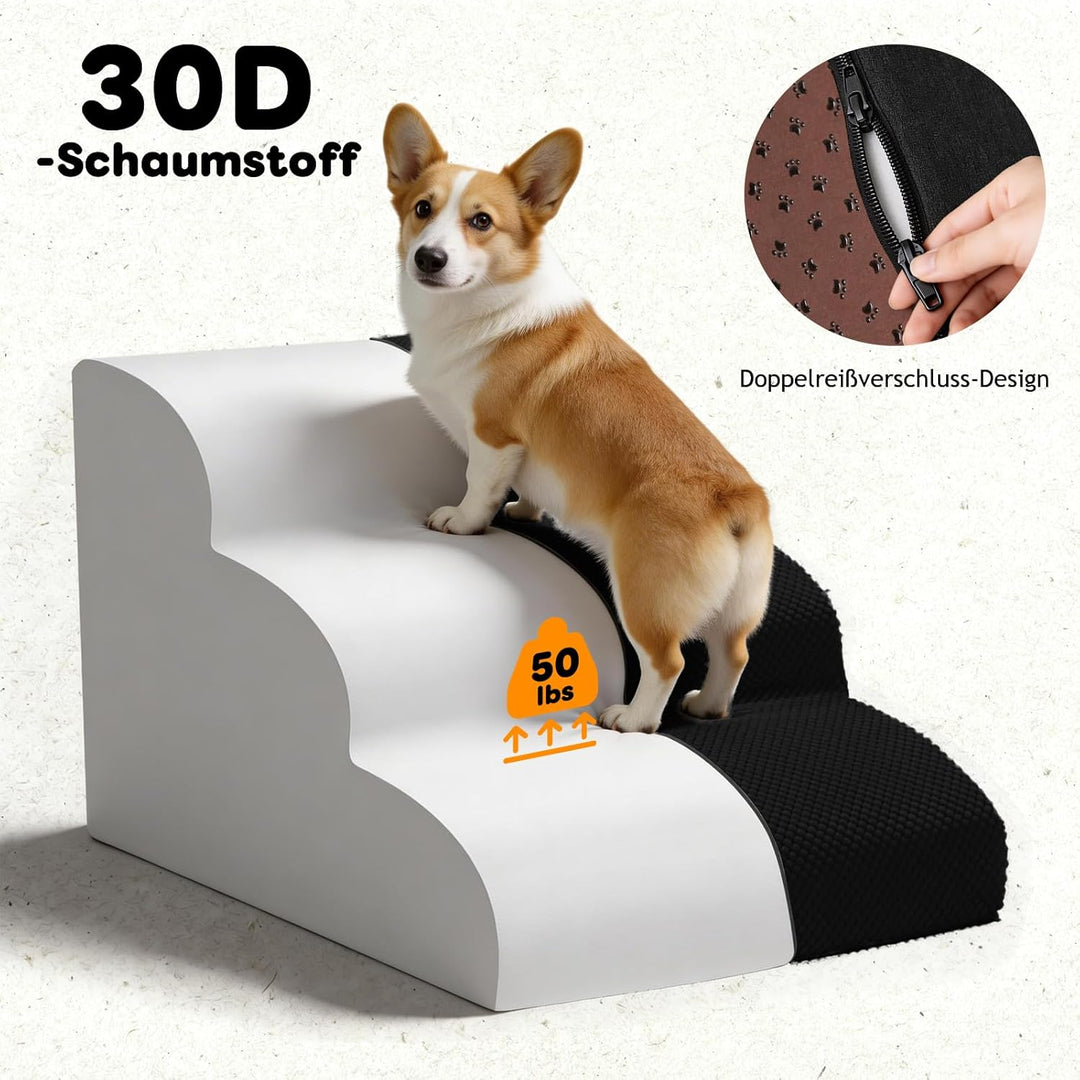 Hundetreppe für Kleine Hunde, Haustiertreppe 3 Stufen, Hochdichtem Schwamm Hundetreppen 40cm Hoch, H