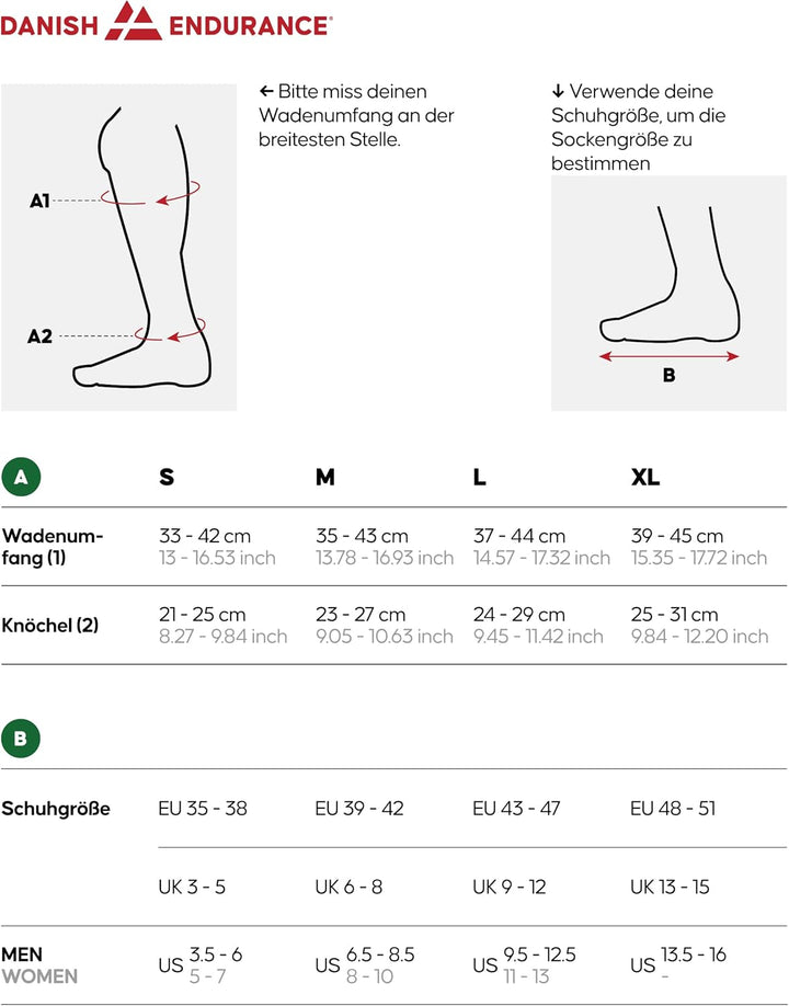 DANISH ENDURANCE Kompressionsstrümpfe, 21-26 mmHg, Sport Kompressionssocken, Stützstrümpfe, Thrombos